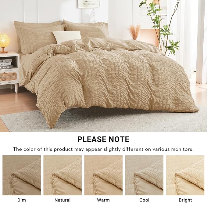 HYMOKEGE Khaki King Size Comforter Set Seersucker 7 Pieces, All Season Luxury - Image 6