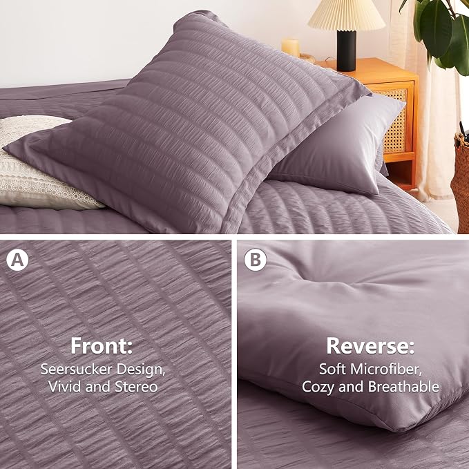 CozyLux Oversized Queen Comforter Set Dusty Purple Seersucker 7 Pieces 98x98 - Image 4