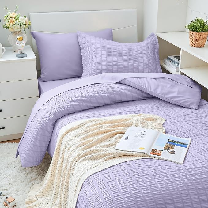 HYMOKEGE Light Purple Twin XL Comforter Set Seersucker 5 Pieces, All Season - Image 2