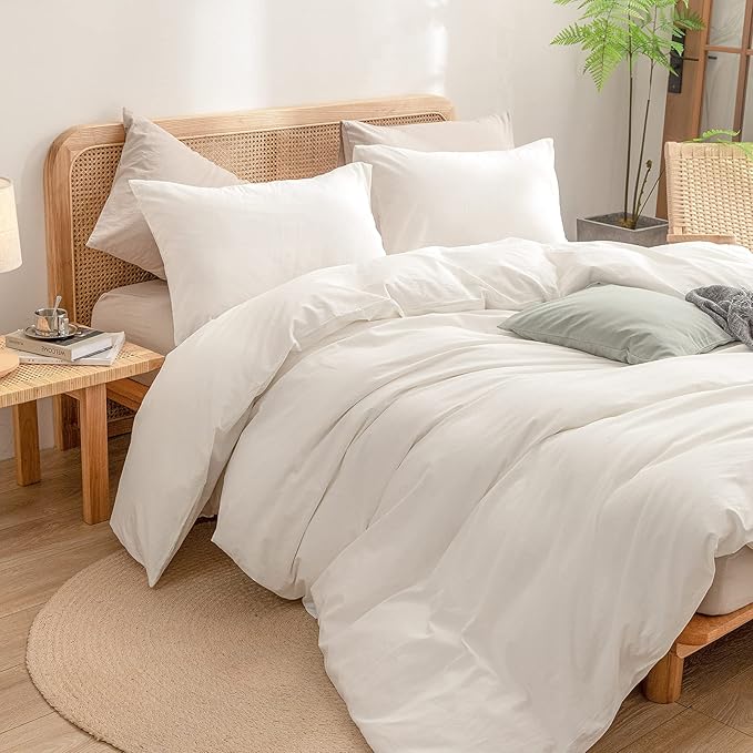 BESTOUCH Duvet Cover Set 100% Washed Cotton Linen Feel Super Soft Comfortable - Image 5
