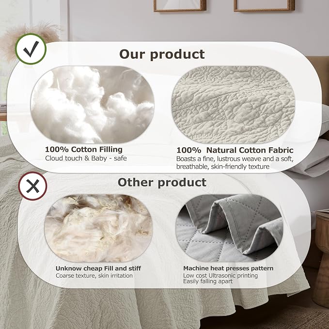 palassio Beige Paisley 100% Cotton Quilt Twin Size Bedding Sets - Image 7