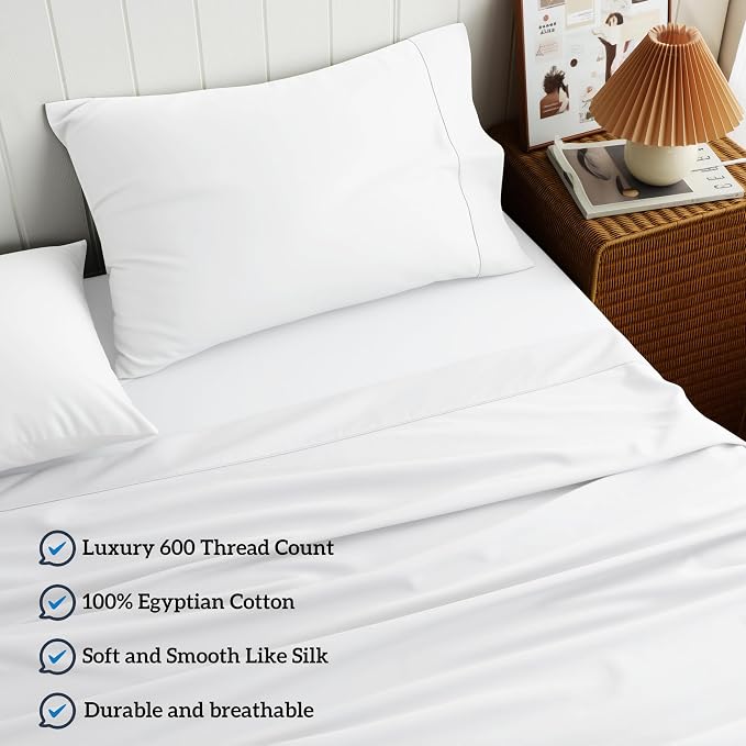 Cotton Flat Sheets Only, 600 TC 100% Cotton Flat Sheet Top Sheet Only, TwinXL - Image 2