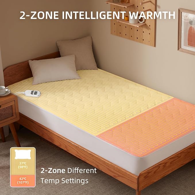 Bwarm Premium Multi-Zone Heated Mattress Pad Full Size, 9 Heat Settings - Image 2