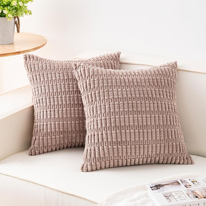 Aegero Pack of 2 Corduroy Decorative Throw Pillow Covers 24x24 Inch Soft by Unknown