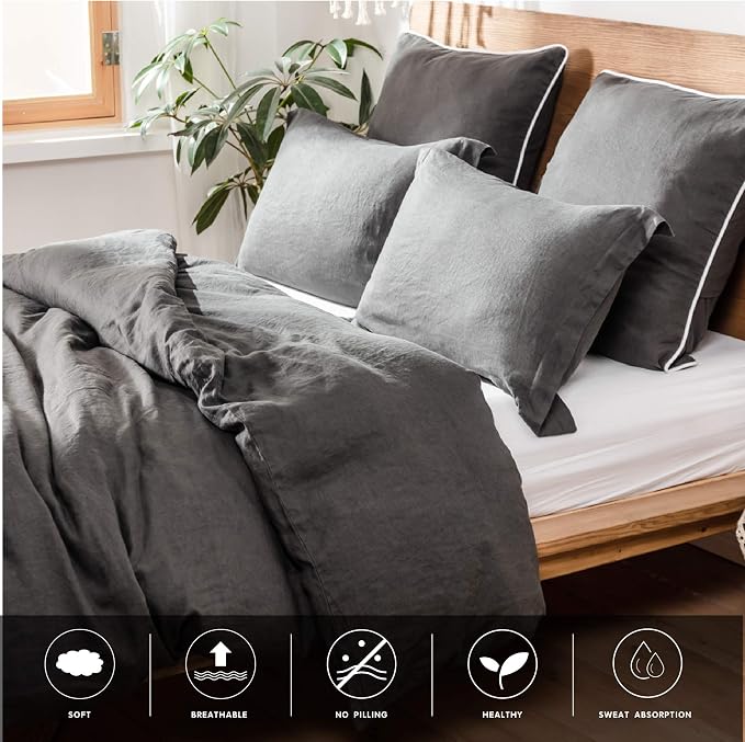 Simple&Opulence 100% Linen Duvet Cover Set 3pcs Basic Style Natural French - Image 8