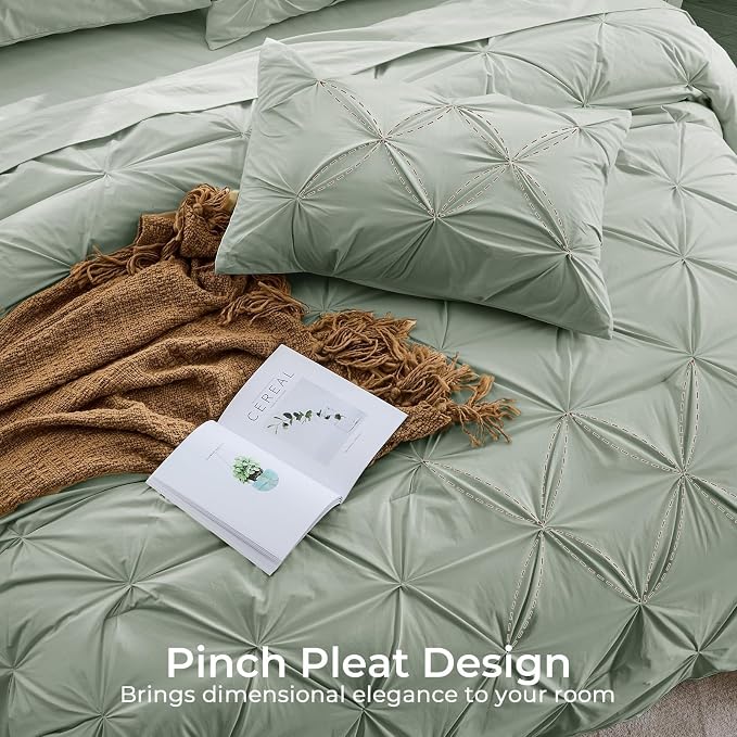 Sasttie Queen Comforter Set, 7-Piece Bed in a Bag, Pintuck Bedding Set - Image 4