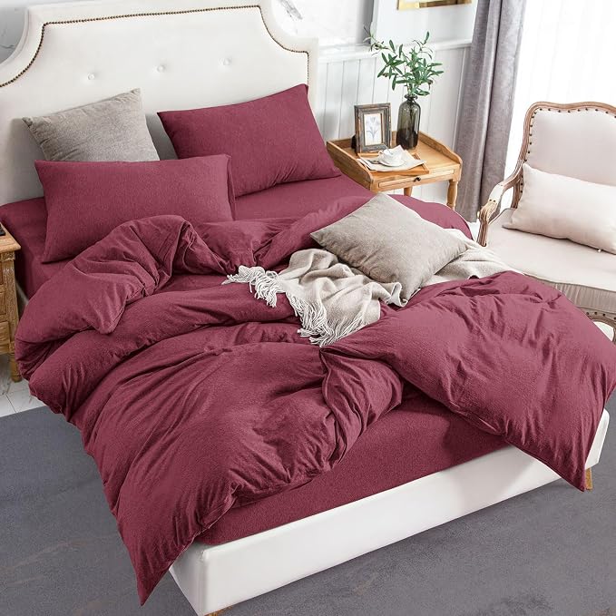 PURE ERA Jersey Knit Duvet Cover Set 100% T-Shirt Cotton Super Soft Comfy 3pc - Image 4