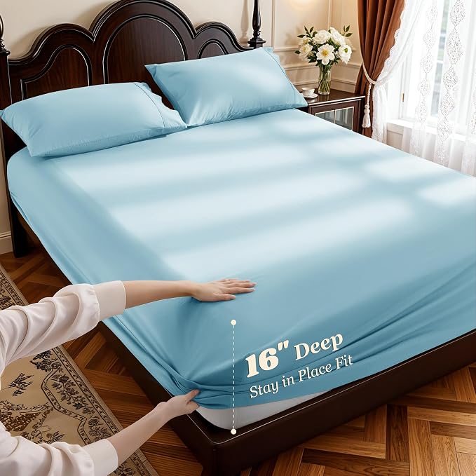 LBRO2M 1000 Thread Count 100% Egyptian Cotton Sheets Set Queen Size, 4 Piece - Image 4