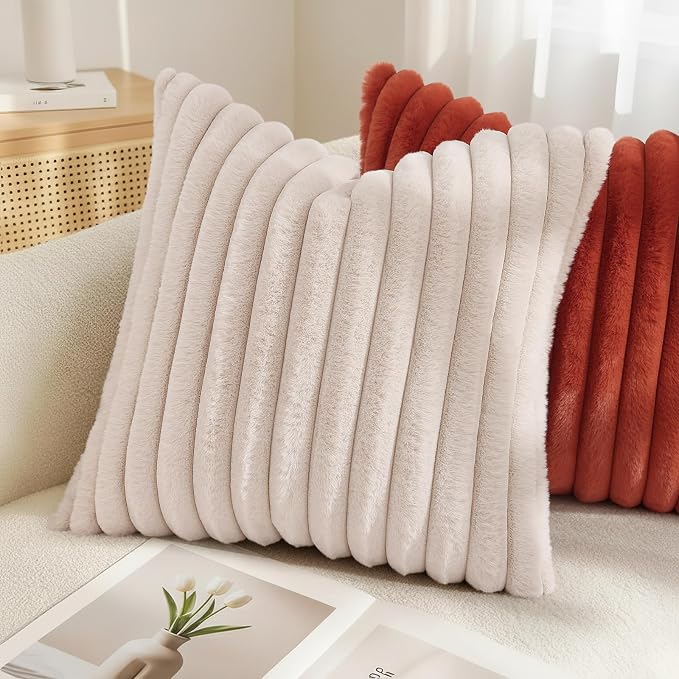 decorUhome Summer Cozy Faux Fur Throw Pillow Covers 26x26 Set of 2 Decorative - Image 4