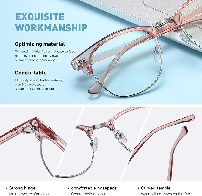 Blue Light Blocking Glasses Vintage Half Frame UV Clear Lens Anti Eyestrain - Image 3