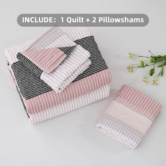 Andency California King Quilt Set Grey Pink, 3 Pieces Ultra Soft Lightweight - Image 6