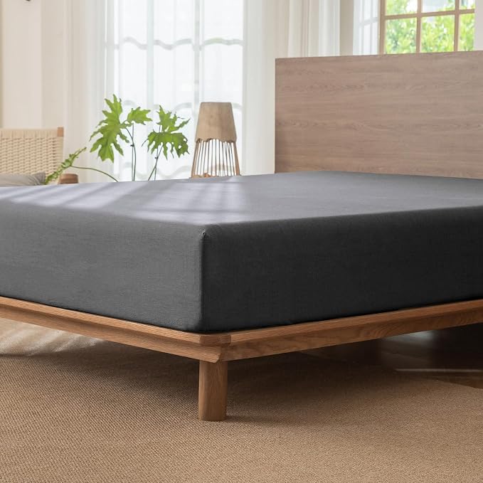 MooMee Fitted Bottom Sheet Only 100% Washed Cotton Linen Like Textured - Image 3
