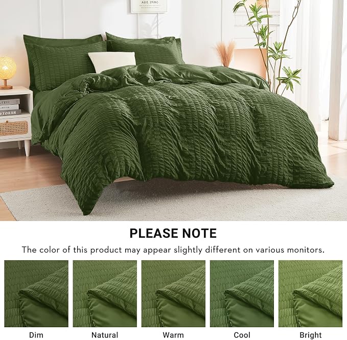 HYMOKEGE Olive Green California King Comforter Set Seersucker 7 Pieces - Image 6