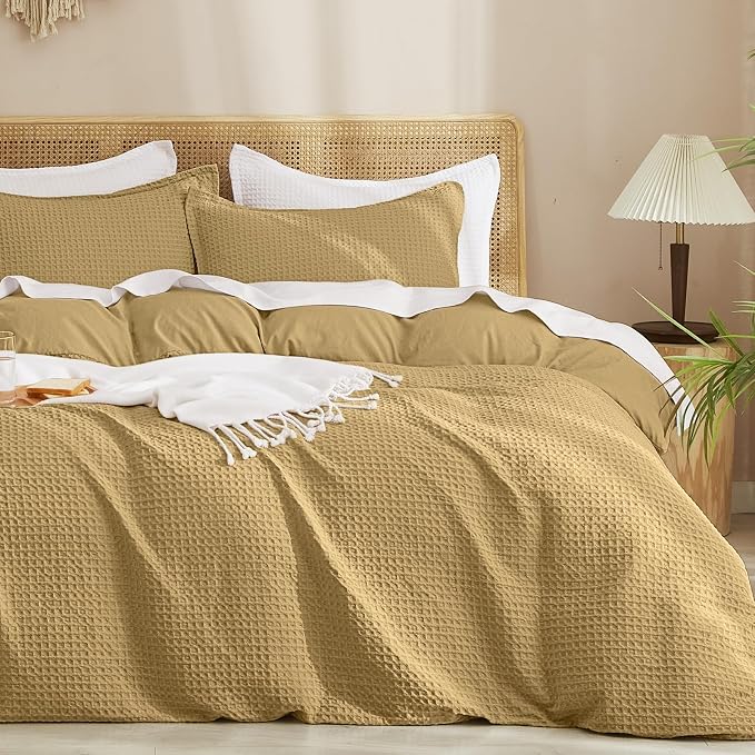 PHF Waffle Weave Duvet Cover Set Queen Size, No Snagging Ultra Soft Luxury by PHF