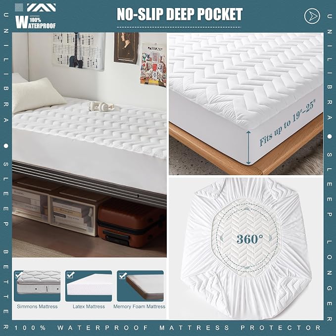 Twin XL Size Waterproof Mattress Protector Quilted, Breathable Ultra-Soft - Image 2