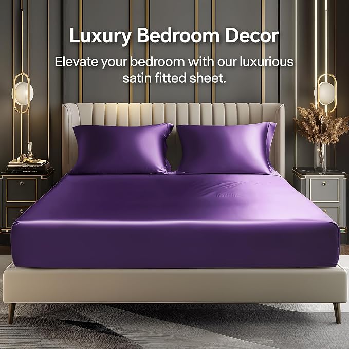 BEDELITE Satin Fitted Sheet and Pillowcases Set, Luxury Soft Similar to Silk - Image 2