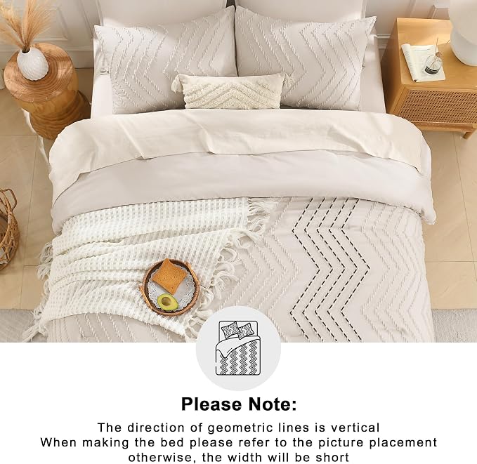 Andency King Size Comforter Set Beige, Boho Cream Soft Warm Tufted Neutral - Image 5