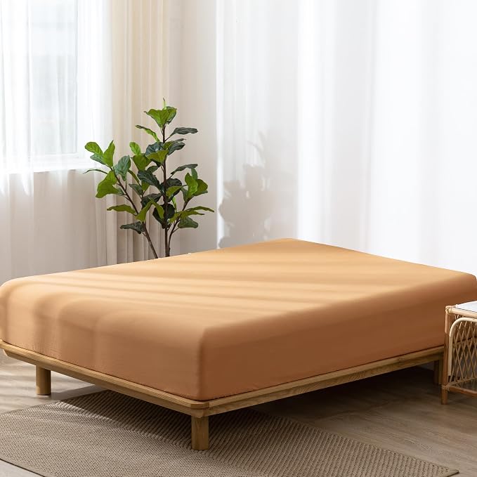 MooMee Fitted Bottom Sheet Only 100% Washed Cotton Linen Like Textured - Image 3