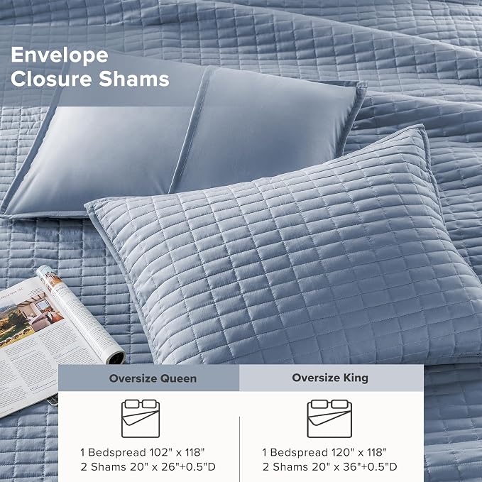 Comfort Spaces Blue Oversized Queen Quilt Set 102"x118" Bedspread Quilted - Image 5