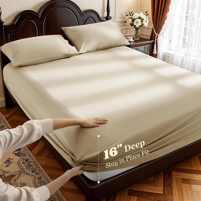 LBRO2M 1000 Thread Count 100% Egyptian Cotton Sheets Set Queen Size, 4 Piece - Image 4