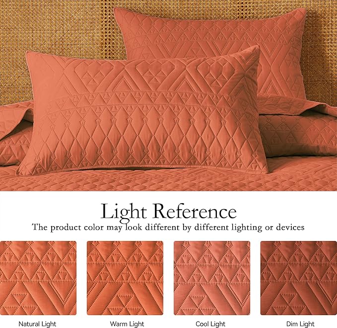 akkialla King/Cal King Size Quilt Bedding Set, Burnt Orange Lightweight - Image 4