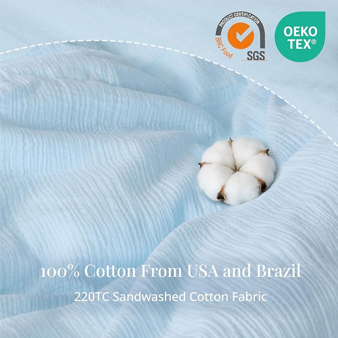 Blue Duvet Cover King, 100% Sandwashed Cotton Soft King Size Duvet Cover Set 3 - Image 3