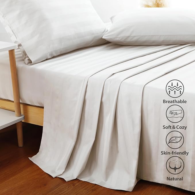 Flat Sheet Only Full Size, 400 TC 100% Egyptian Cotton Flat Sheet Striped - Image 5