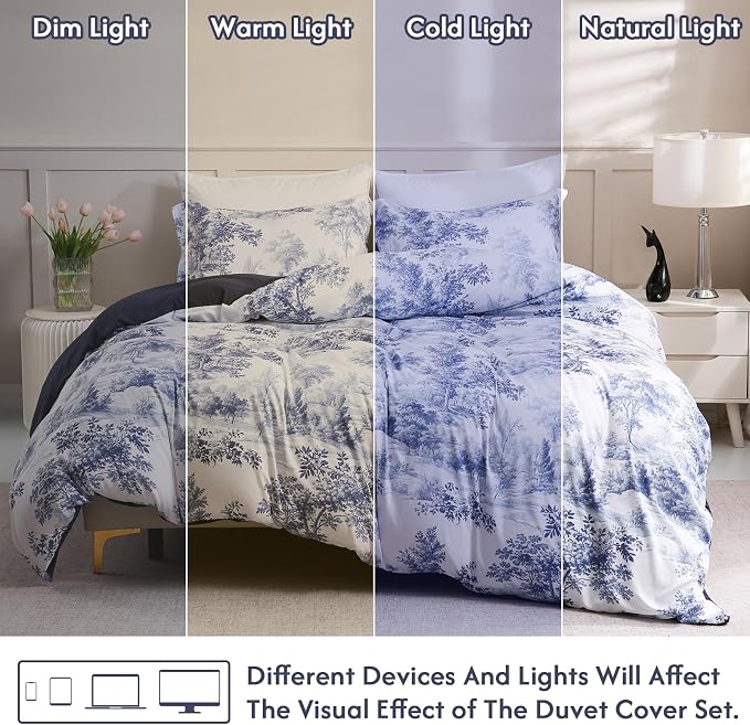 LONAVA Queen Botaincal 3 Pcs Duvet Cover Set, Breathable Soft Microfiber Navy - Image 5