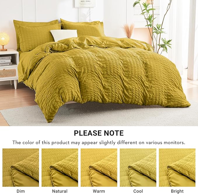 HYMOKEGE Mustard Yellow Twin XL Comforter Set Seersucker 5 Pieces, All Season - Image 5