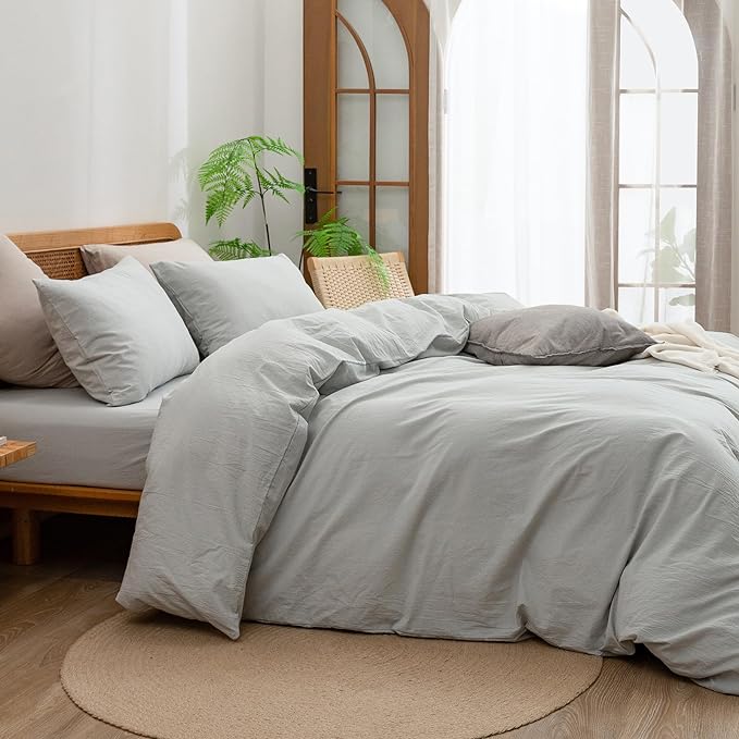 BESTOUCH Duvet Cover Set 100% Washed Cotton Linen Feel Super Soft Comfortable - Image 3