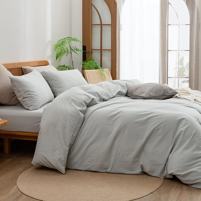 BESTOUCH Duvet Cover Set 100% Washed Cotton Linen Feel Super Soft Comfortable - Image 3