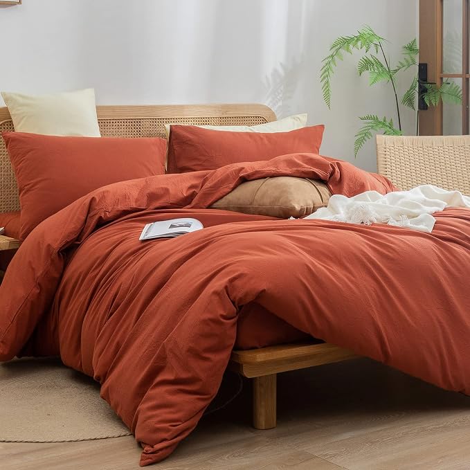 BESTOUCH Duvet Cover Set 100% Washed Cotton Linen Feel Super Soft Comfortable - Image 4