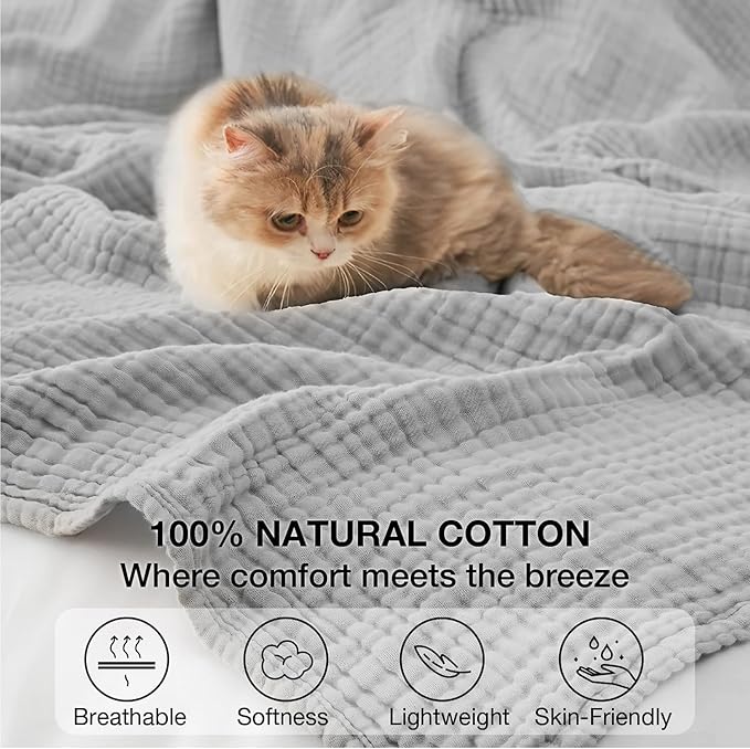 100% Cotton Muslin Blanket King 108" x 90", Breathable and Lightweight Cotton - Image 6
