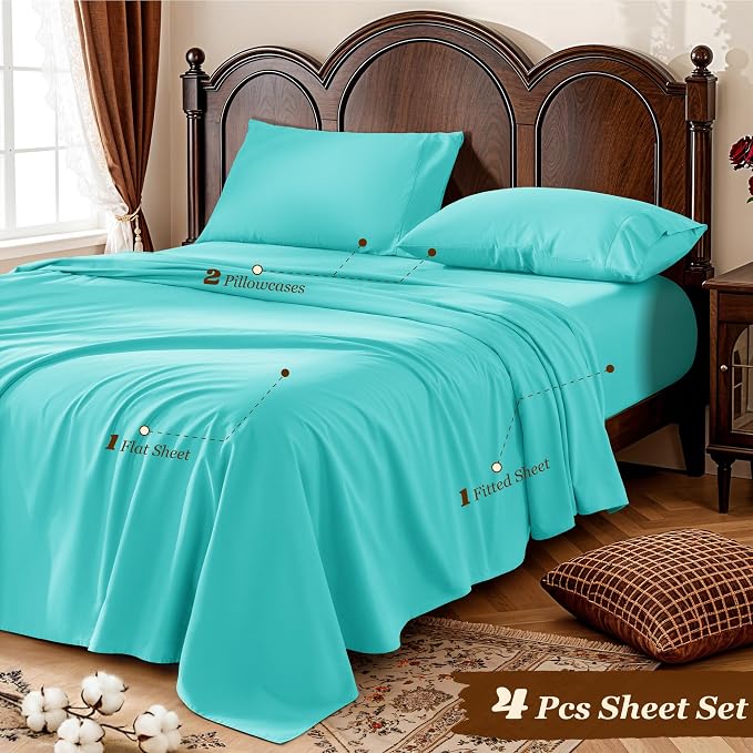 LBRO2M 100% Cotton Sheets Set Deep Pocket 19", 1000 Thread Count California - Image 6