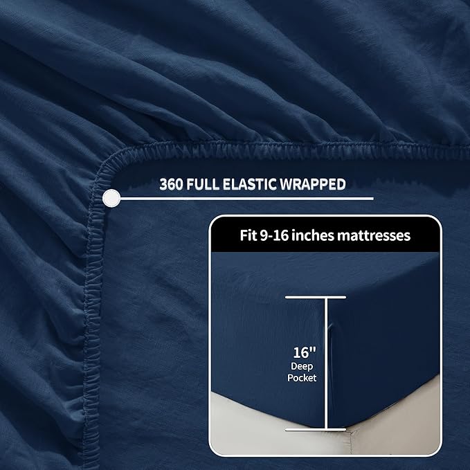 LBRO2M 100% Pure Linen Sheet Set Deep Pocket Up to 16" Bed Sheets Sets - Image 4