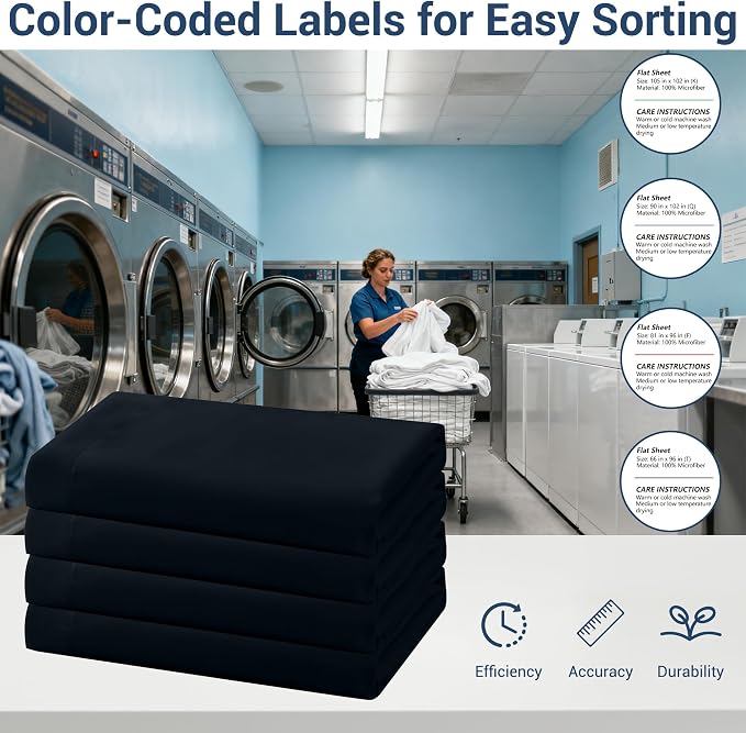 Bulk King Flat Sheets Only, 6 Pack Quick Sort Top Bed Sheet, Color-Coded Label - Image 4
