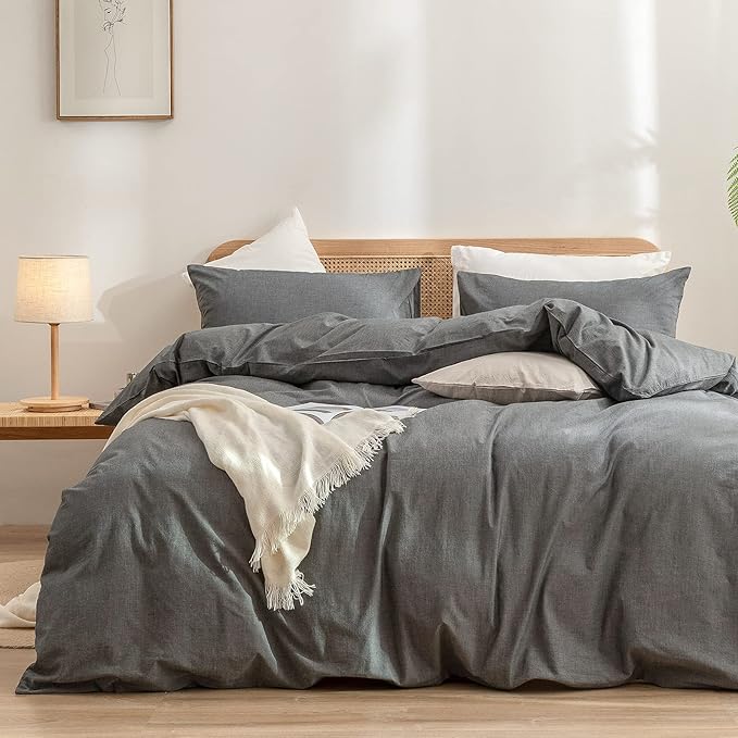 BESTOUCH Duvet Cover Set 100% Washed Cotton Linen Feel Super Soft Comfortable by BESTOUCH
