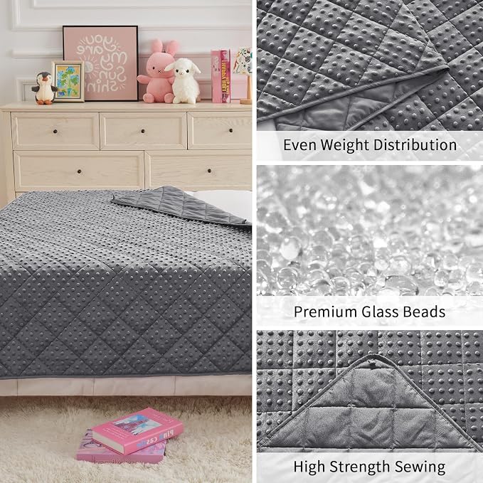 Grey Weighted Blanket Kids 7lbs, Breathable Cooling Minky Heavy Throw Blanket - Image 8