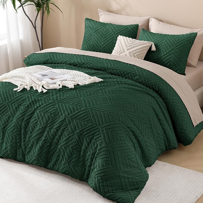 Andency Dark Emerald Green Comforter King Size Set, 3 Pieces Boho Bedding Set & - Image 6