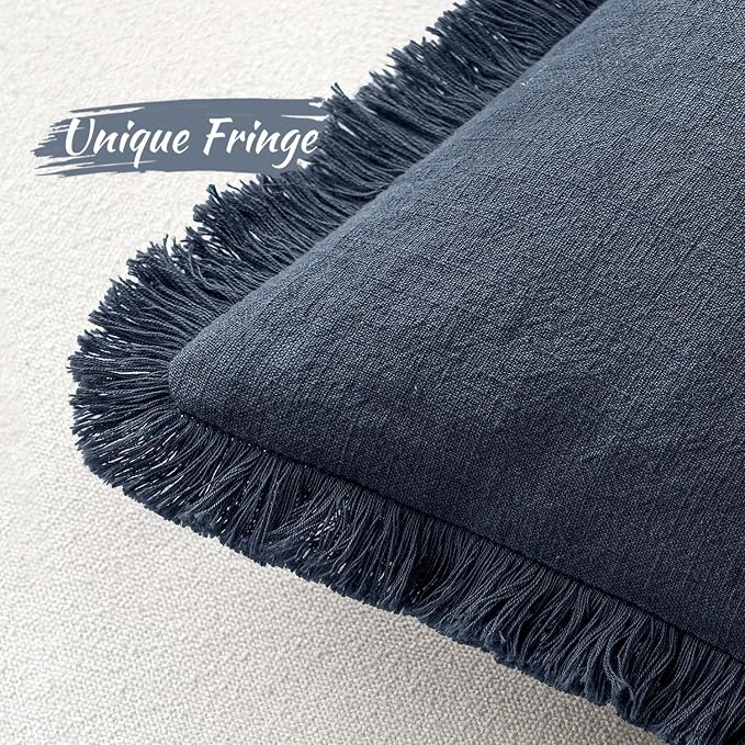 MIULEE Decorative Throw Pillow Covers Neutral Linen Fringe Throw Pillows Set of - Image 4