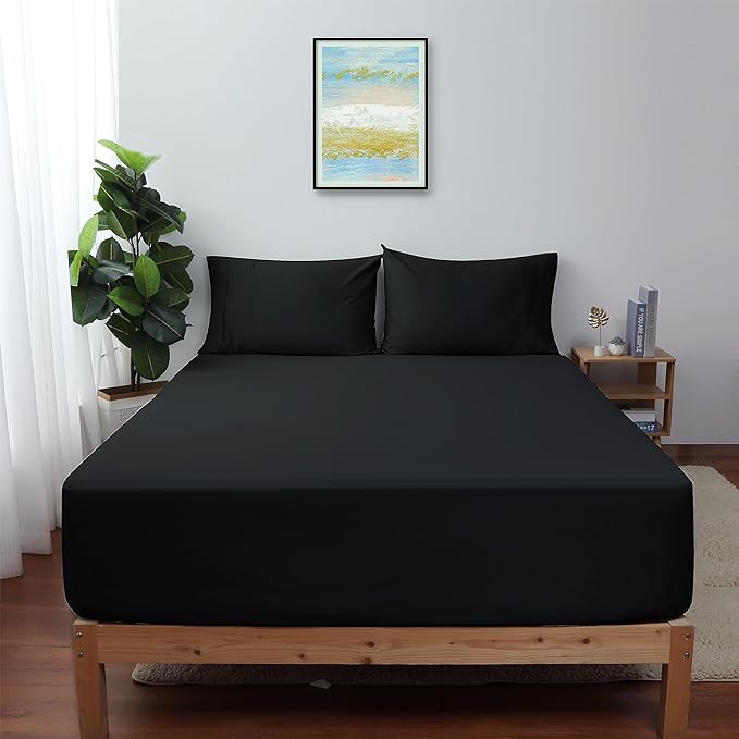 King Size Fitted Sheet Only Black, 100% Egyptian Cotton 600 Thread Count by ShunjieHome