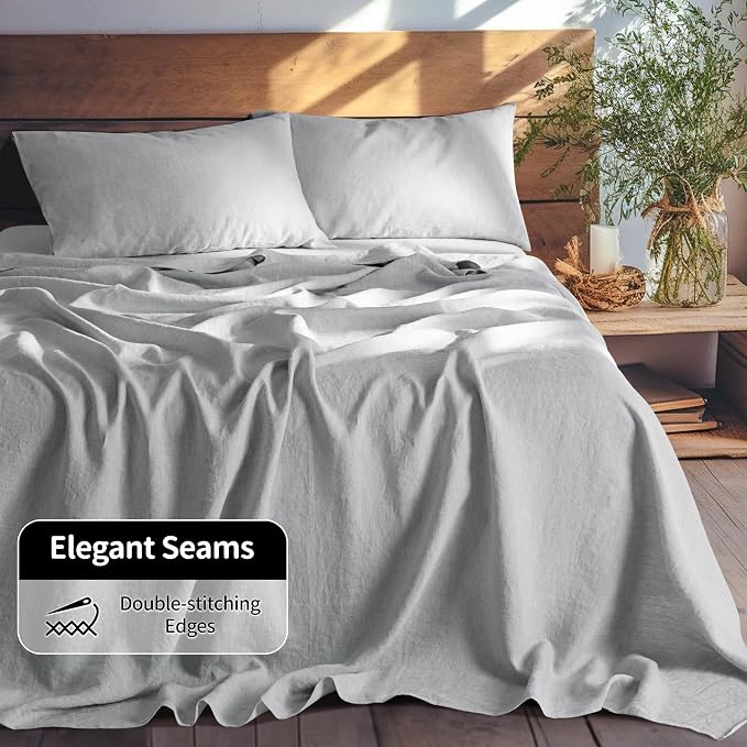 LBRO2M 100% Pure Linen Sheet Set Deep Pocket Up to 16" Bed Sheets Sets - Image 7