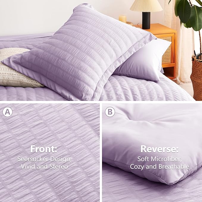 CozyLux King Size Comforter Set Light Purple Seersucker 7 Pieces Bed in a Bag - Image 5