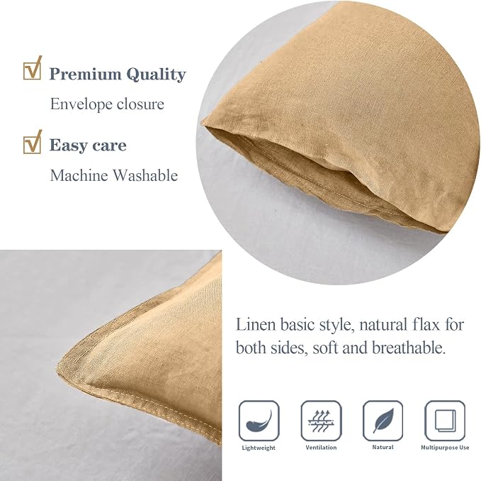 Simple&Opulence 100% Linen Lumbar Pillow Cover 12 x 20 Inches Set of 2 - Image 3