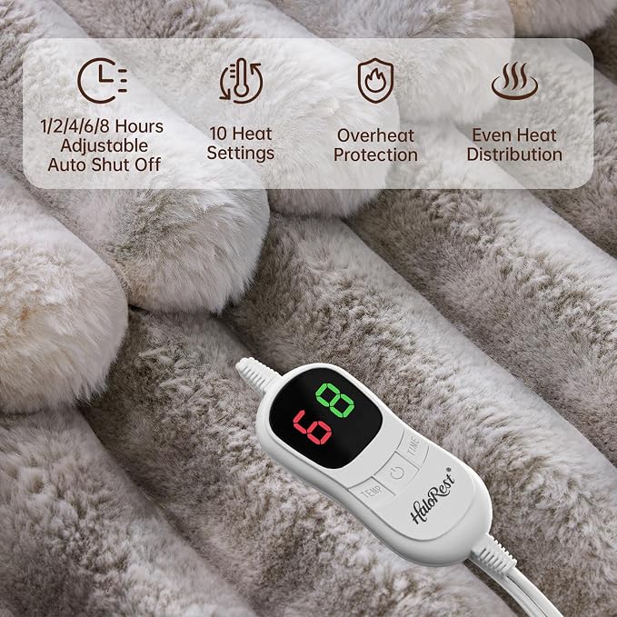 Heated Throw Blanket, Faux Fur Cozy Heating Blanket - Image 3