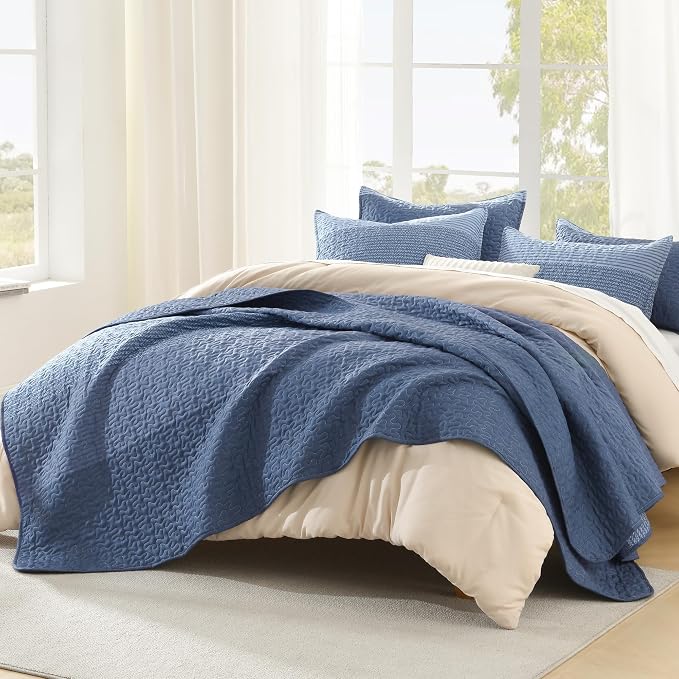 Litanika Quilt King Size Sapphire Blue, Stripe Patchwork Summer Bedspread by Litanika