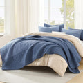 Litanika Quilt King Size Sapphire Blue, Stripe Patchwork Summer Bedspread by Litanika