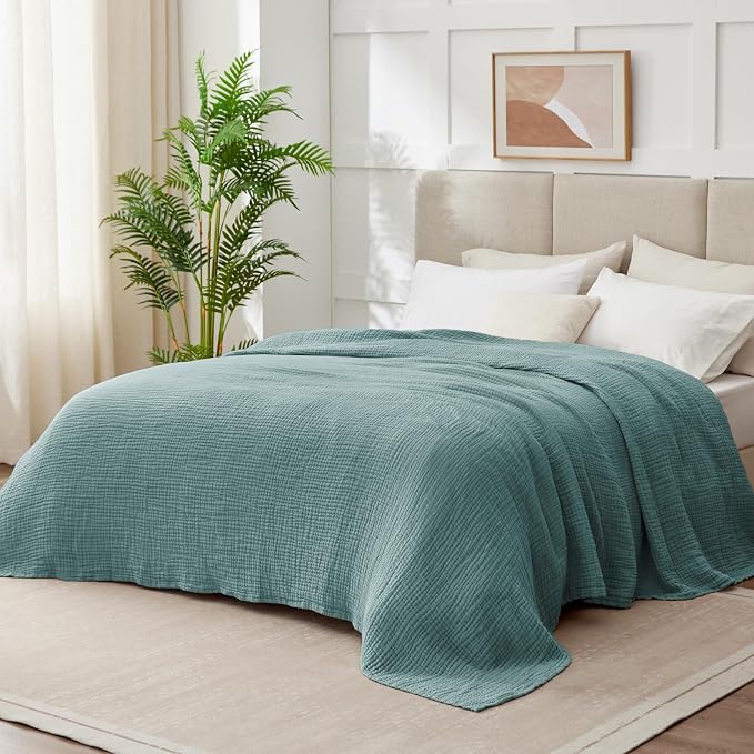 100% Cotton Muslin Blanket Twin XL 66" x 90", Breathable and Cooling Bed - Image 9