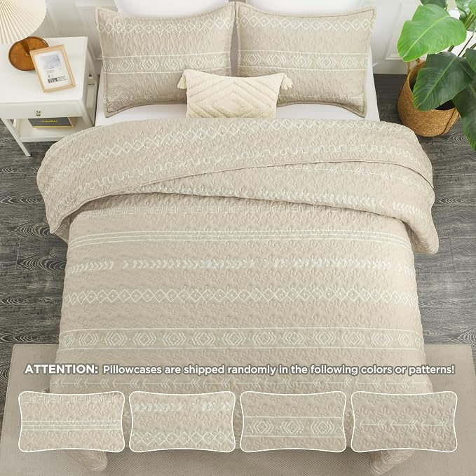 Andency Beige Twin Quilt Set, 2 Pieces Boho Lightweight Soft Striped Bedspread - Image 8