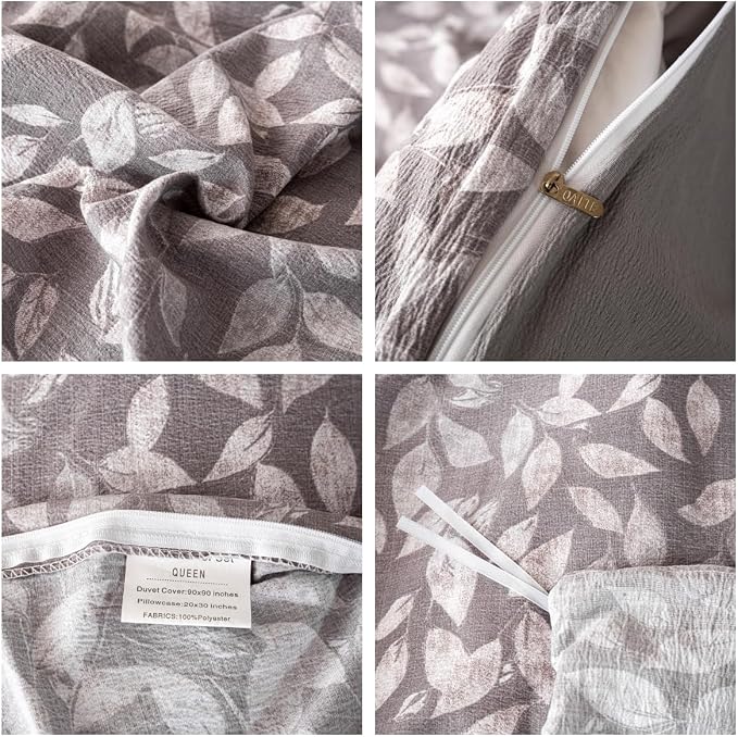 OAITE Grey Fallen Leaves King Size Duvet Cover-3 Pieces Prewashed Cotton-Like - Image 4
